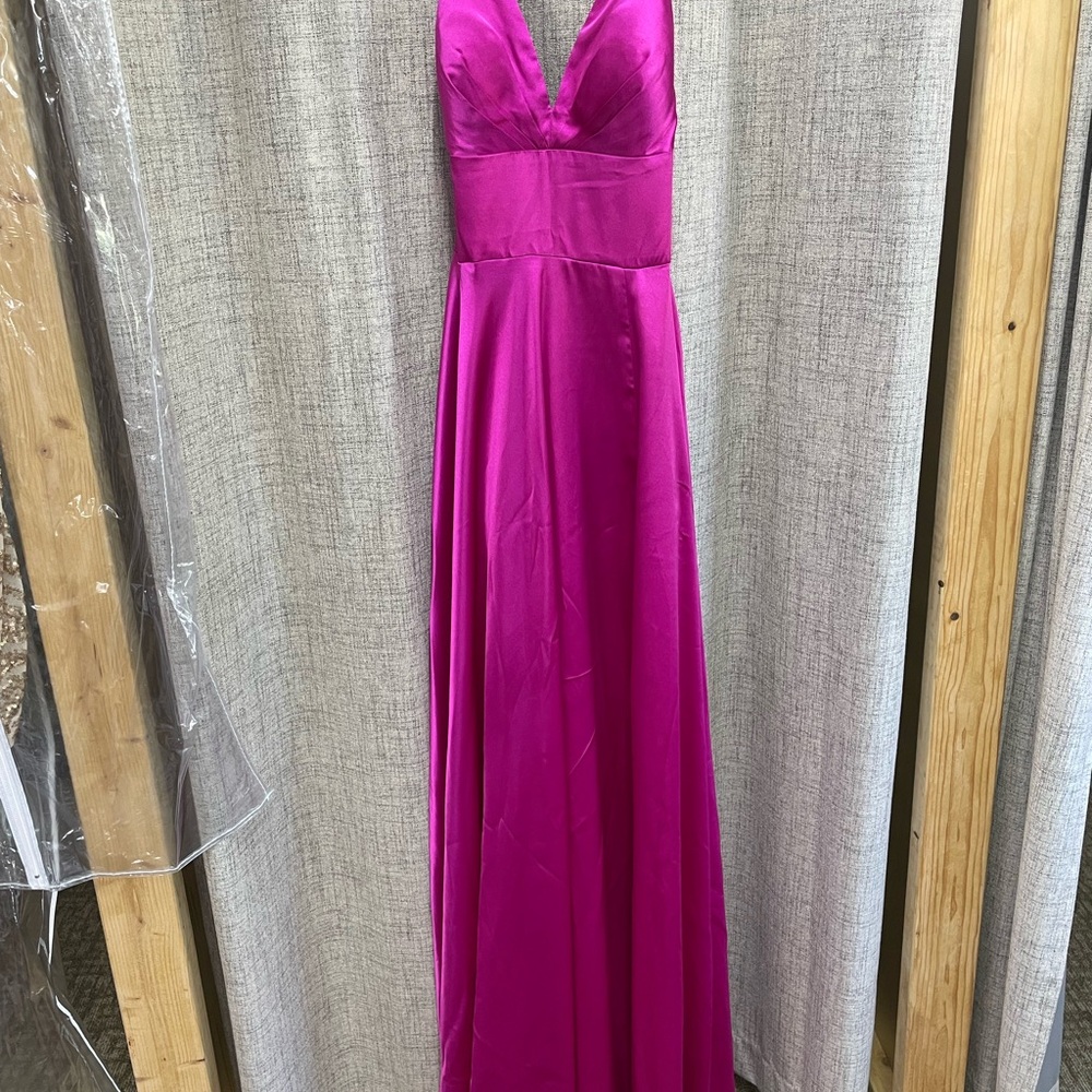 Blondie Nites Pink Plunge Maxi Gown for Prom